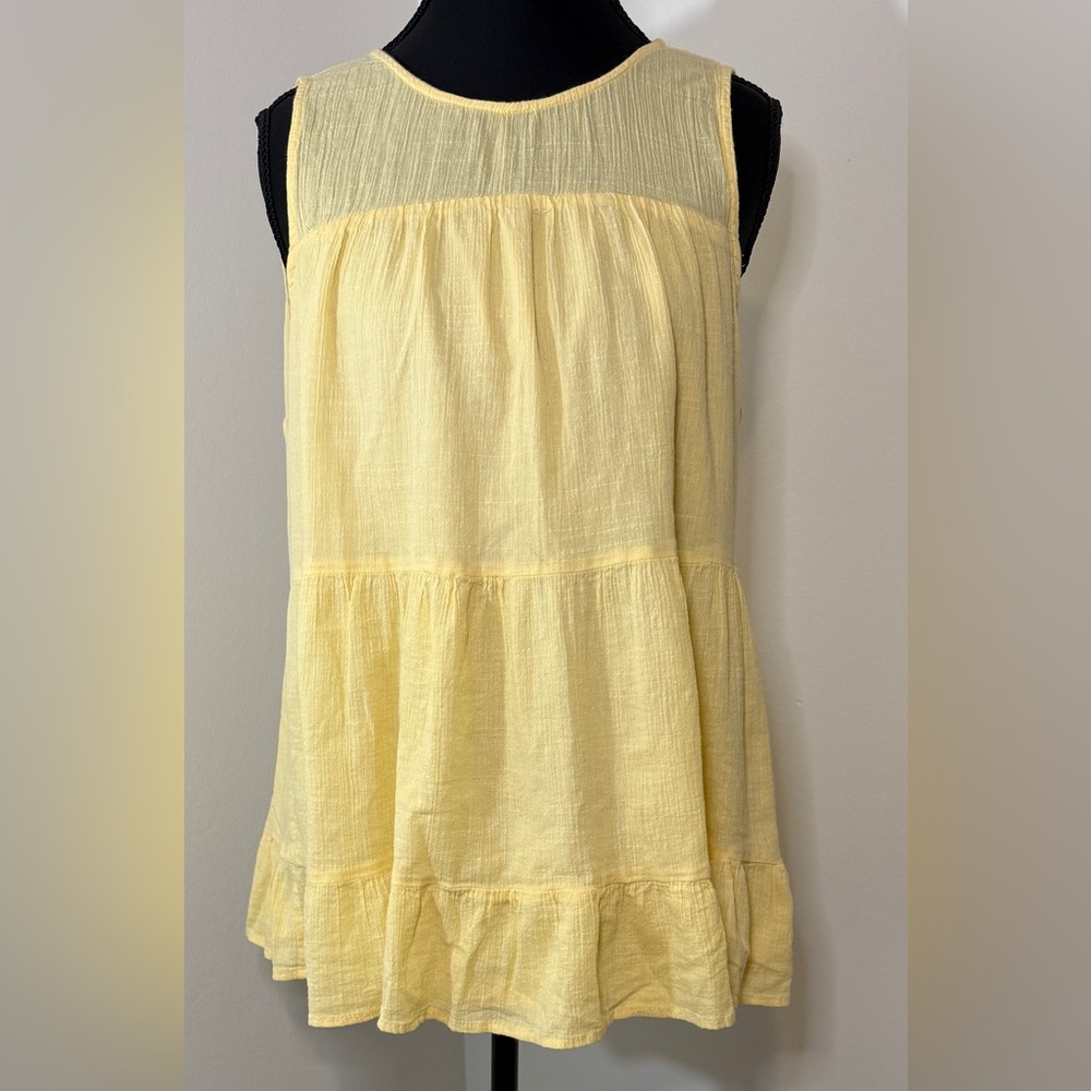 Listicle Yellow Tiered‎ Sleeveless Babydoll Gauze Top Size Large